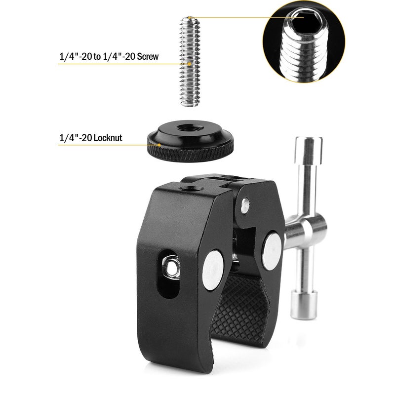 ChromLives Super Clamp Photography Camera Crab Clamp with 1/4''-20 to 1/4'' 20 Screw Converter for 15mm Rods/Lights/Umbrellas/Shelves/Cross Bars and More - Image 4